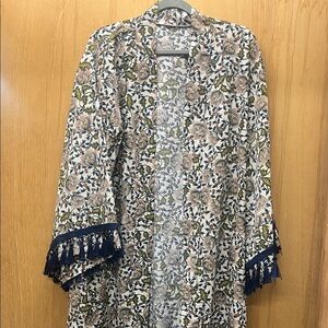 Floral Kimono with Fringe Trim